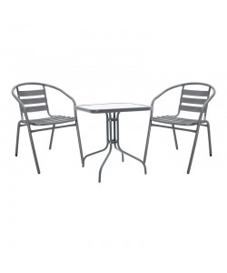 Τραπεζαρία Watson-Tade pakoworld μέταλλο ανθρακί-γυαλί 70x70x70εκ