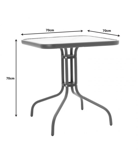 Τραπεζαρία Watson-Tade pakoworld μέταλλο ανθρακί-γυαλί 70x70x70εκ
