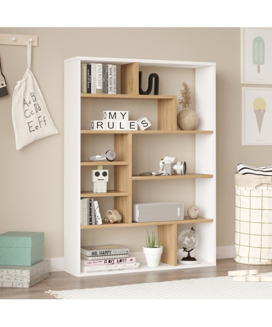 Βιβλιοθήκη Decora pakoworld σε φυσικό-λευκό απόχρωση 90x22x123.6εκ Βιβλιοθήκη Decora pakoworld σε φυσικό-λευκό απόχρωση 90x22x123.6εκ