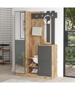 Έπιπλο εισόδου Saron με καθρέπτη pakoworld σε φυσικό-ανθρακί απόχρωση 113x35x180εκ