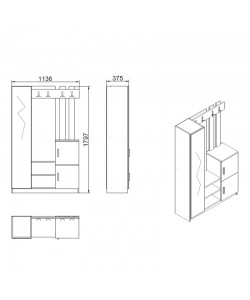 Έπιπλο εισόδου Saron με καθρέπτη pakoworld σε φυσικό-ανθρακί απόχρωση 113x35x180εκ