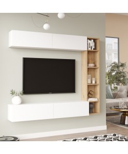 Σύνθεση σαλονιού Compo επιτοίχιο pakoworld σε φυσικό-λευκό απόχρωση 169,10x25,8x143.5εκ