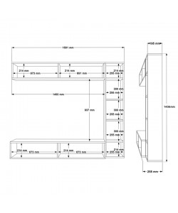 Σύνθεση σαλονιού Compo επιτοίχιο pakoworld σε φυσικό-λευκό απόχρωση 169,10x25,8x143.5εκ