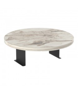 Βοηθητικό τραπεζάκι Linea pakoworld σε γκρι όψη μαρμάρου με μαύρα μεταλλικά πόδια Φ35,5x5εκ