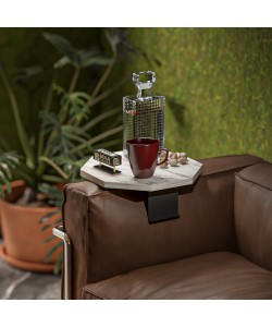 Βοηθητικό τραπεζάκι Linea pakoworld σε γκρι όψη μαρμάρου με μαύρα μεταλλικά πόδια Φ34x10εκ Βοηθητικό τραπεζάκι Linea pakoworld σε γκρι όψη μαρμάρου με μαύρα μεταλλικά πόδια Φ34x10εκ