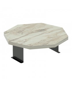 Βοηθητικό τραπεζάκι Linea pakoworld σε γκρι όψη μαρμάρου με μαύρα μεταλλικά πόδια Φ34x10εκ