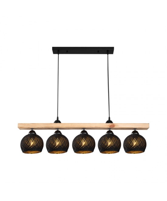 Φωτιστικό οροφής πεντάφωτο Salote pakoworld Ε27 σε καφέ-μαύρη απόχρωση 100x18x24εκ