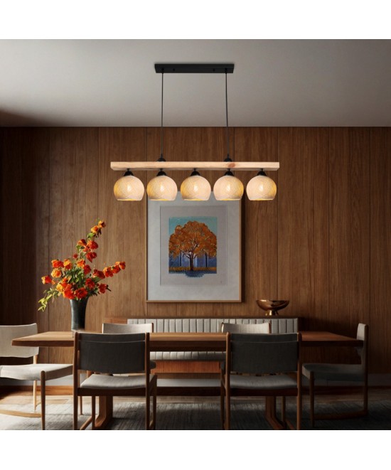 Φωτιστικό οροφής πεντάφωτο Salote pakoworld Ε27 σε καφέ-κρέμα απόχρωση 100x18x24εκ