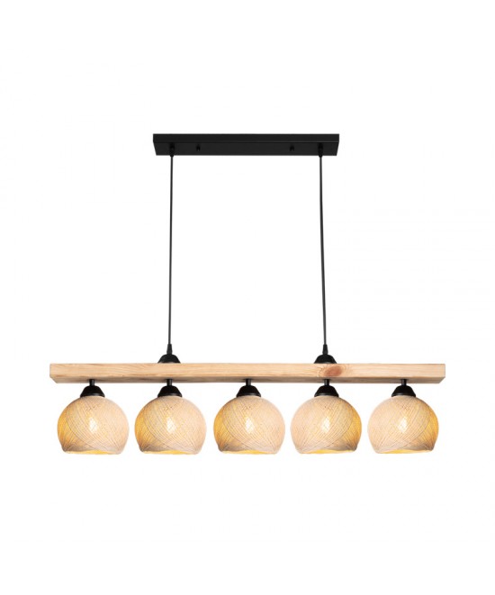 Φωτιστικό οροφής πεντάφωτο Salote pakoworld Ε27 σε καφέ-κρέμα απόχρωση 100x18x24εκ