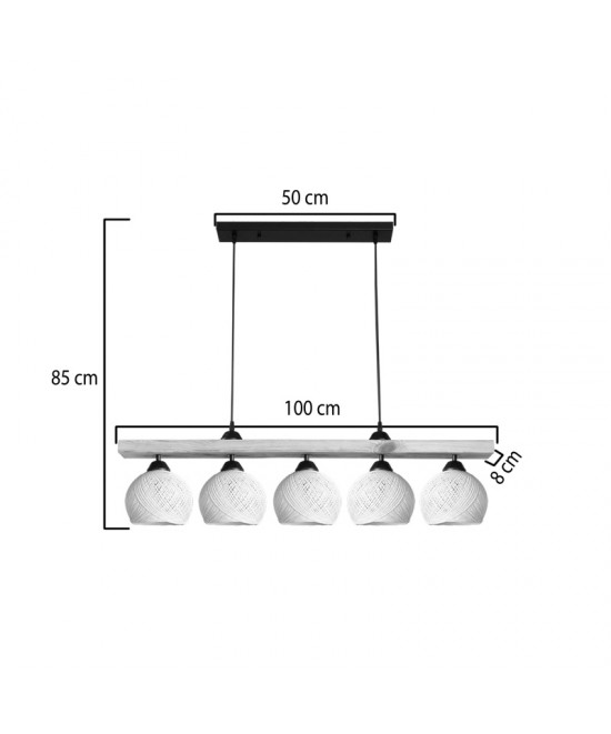 Φωτιστικό οροφής πεντάφωτο Salote pakoworld Ε27 σε καφέ-κρέμα απόχρωση 100x18x24εκ