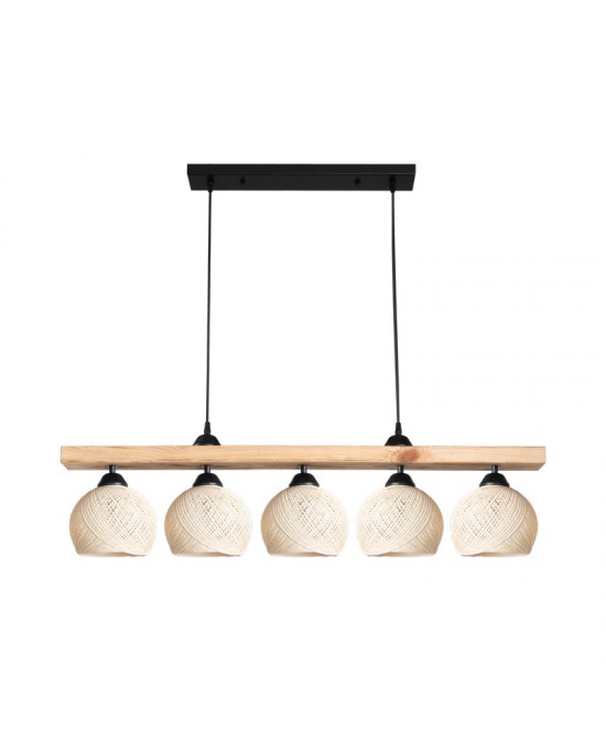 Φωτιστικό οροφής πεντάφωτο Salote pakoworld Ε27 σε καφέ-κρέμα απόχρωση 100x18x24εκ