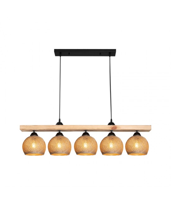 Φωτιστικό οροφής πεντάφωτο Salote pakoworld Ε27 σε καφέ-φυσική απόχρωση 100x18x24εκ