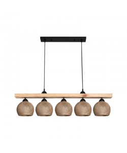 Φωτιστικό οροφής πεντάφωτο Salote pakoworld Ε27 σε καφέ-φυσική απόχρωση 100x18x24εκ