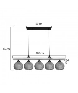 Φωτιστικό οροφής πεντάφωτο Salote pakoworld Ε27 σε καφέ-φυσική απόχρωση 100x18x24εκ