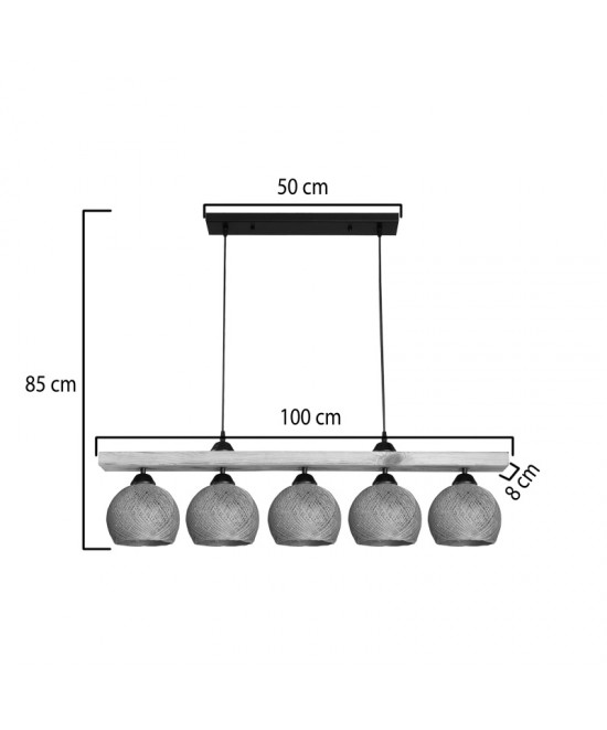 Φωτιστικό οροφής πεντάφωτο Salote pakoworld Ε27 σε καφέ-φυσική απόχρωση 100x18x24εκ