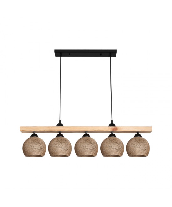 Φωτιστικό οροφής πεντάφωτο Salote pakoworld Ε27 σε καφέ-φυσική απόχρωση 100x18x24εκ