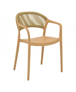 Πολυθρόνα Ankara pakoworld στοιβαζόμενη pp cappuccino απόχρωση με μπεζ rattan 57x48x80εκ