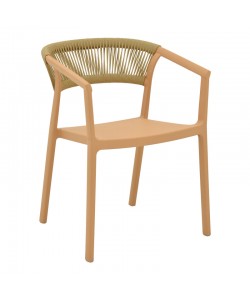 Πολυθρόνα Sillia pakoworld στοιβαζόμενη pp cappuccino απόχρωση με μπεζ rattan 55x52x74.5εκ