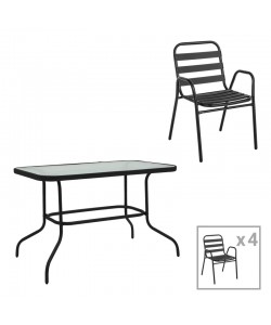 Τραπεζαρία Valor-Sussie pakoworld σετ 5τεμ μέταλλο μαύρο-γυαλί 110x60x70εκ