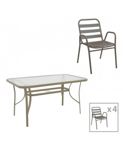 Τραπεζαρία Sussie-Ensure pakoworld 5τεμ μέταλλο-γυαλί σε σαμπανιζέ απόχρωση 140x80x70εκ