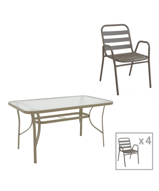 Τραπεζαρία Sussie-Ensure pakoworld 5τεμ μέταλλο-γυαλί σε σαμπανιζέ απόχρωση 140x80x70εκ