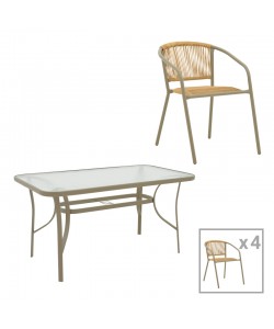 Τραπεζαρία Lindaria-Ensure pakoworld 5τεμ μέταλλο-γυαλί σε σαμπανιζέ απόχρωση 140x80x70εκ