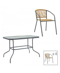 Τραπεζαρία Valor-Lindaria pakoworld σετ 5τεμ μέταλλο ανθρακί-γυαλί-pe rattan σε φυσική απόχρωση 110x60x70εκ