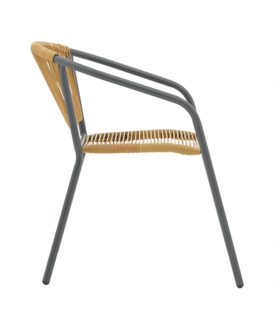 Τραπεζαρία Valor-Lindaria pakoworld σετ 5τεμ μέταλλο ανθρακί-γυαλί-pe rattan σε φυσική απόχρωση 110x60x70εκ