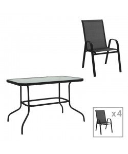 Τραπεζαρία Valor-Calan pakoworld σετ 5τεμ μέταλλο μαύρο-γυαλί-textilene μαύρο 110x60x70εκ