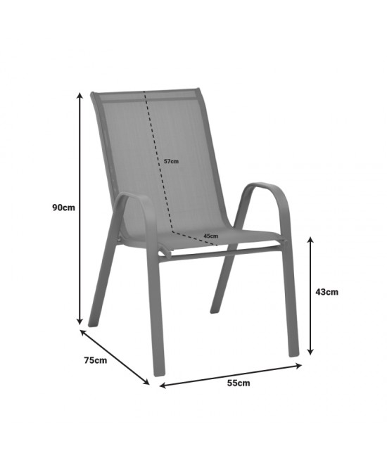 Τραπεζαρία Valor-Calan pakoworld σετ 5τεμ μέταλλο μαύρο-γυαλί-textilene μαύρο 110x60x70εκ