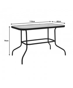 Τραπεζαρία Valor-Calan pakoworld σετ 5τεμ μέταλλο μαύρο-γυαλί-textilene μαύρο 110x60x70εκ
