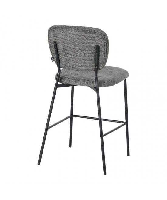 Σκαμπό μπαρ Cathair pakoworld μπουκλέ ύφασμα σε γκρι απόχρωση με μαύρα μεταλλικά πόδια 48x54x100εκ
