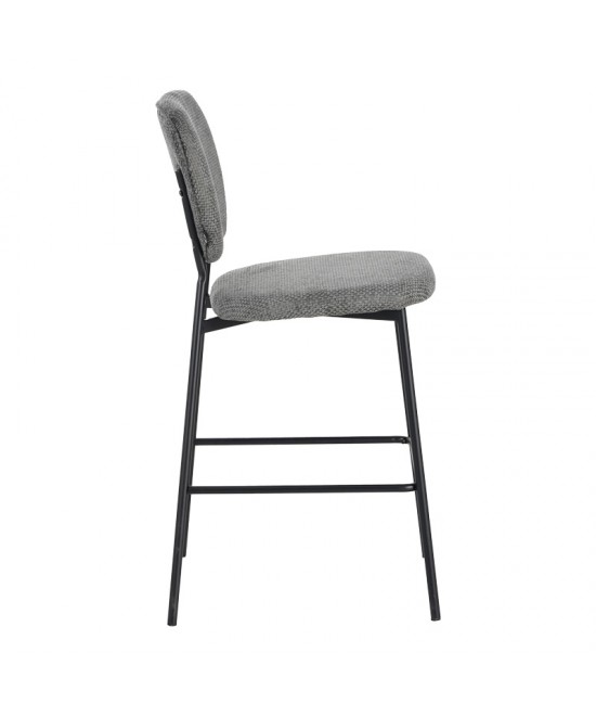Σκαμπό μπαρ Cathair pakoworld μπουκλέ ύφασμα σε γκρι απόχρωση με μαύρα μεταλλικά πόδια 48x54x100εκ