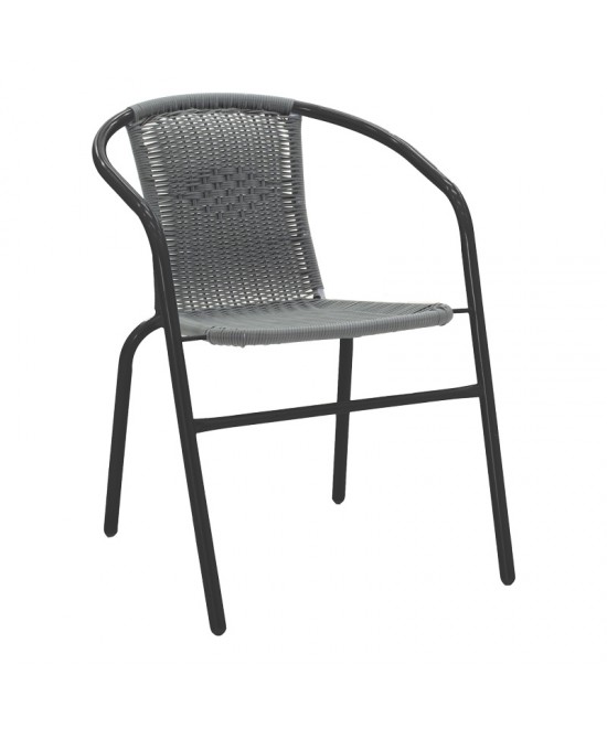 Τραπεζαρία Valor-Obbi pakoworld σετ 5τεμ μέταλλο μαύρο-γυαλί-pe γκρι 110x60x70εκ