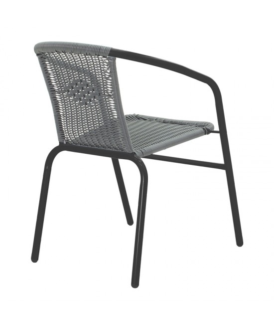 Τραπεζαρία Valor-Obbi pakoworld σετ 5τεμ μέταλλο μαύρο-γυαλί-pe γκρι 110x60x70εκ