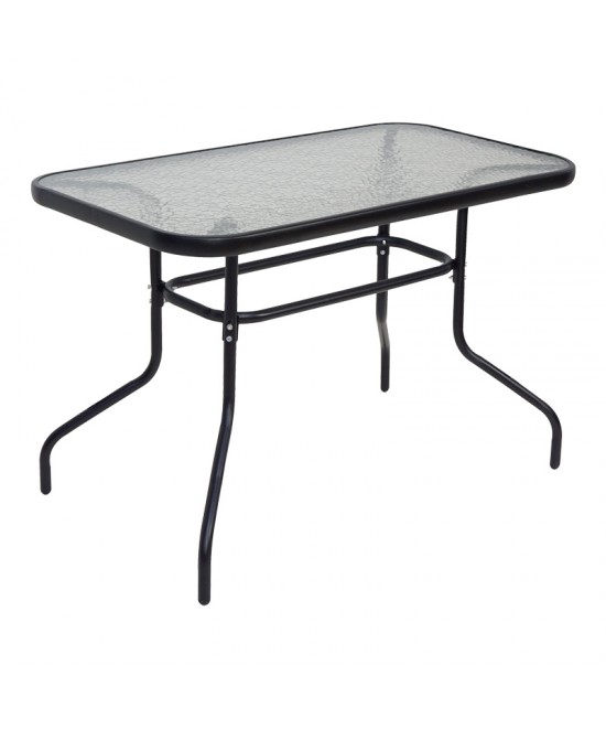 Τραπεζαρία Valor-Obbi pakoworld σετ 5τεμ μέταλλο μαύρο-γυαλί-pe γκρι 110x60x70εκ