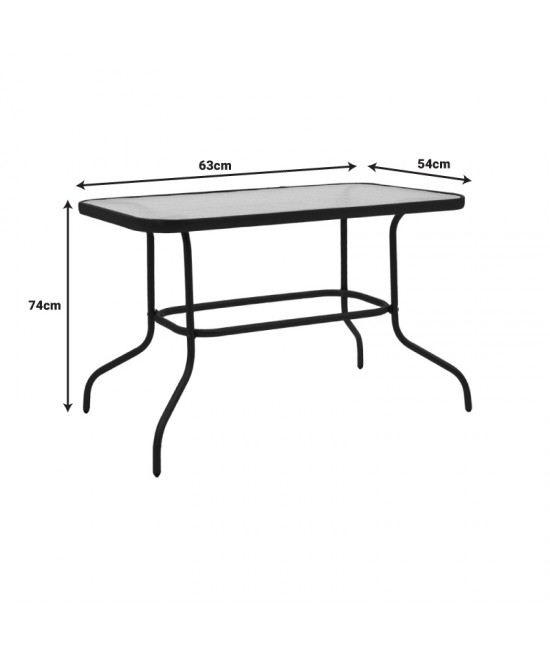 Τραπεζαρία Valor-Obbi pakoworld σετ 5τεμ μέταλλο μαύρο-γυαλί-pe γκρι 110x60x70εκ