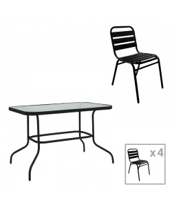 Τραπεζαρία Valor-Sussie pakoworld σετ 5τεμ μέταλλο μαύρο-γυαλί  110x60x70εκ