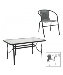 Τραπεζαρία Obbi-Ensure pakoworld 5τεμ μέταλλο-γυαλί σε μαύρη απόχρωση 140x80x70εκ