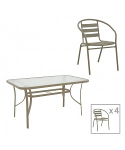 Τραπεζαρία Tade-Ensure pakoworld 5τεμ μέταλλο-γυαλί σε σαμπανιζέ απόχρωση 140x80x70εκ