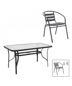 Τραπεζαρία Tade-Ensure pakoworld 5τεμ μέταλλο-γυαλί σε μαύρη απόχρωση 140x80x70εκ