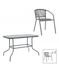 Τραπεζαρία Valor-Lindaria pakoworld σετ 5τεμ μέταλλο ανθρακί-γυαλί-pe rattan 110x60x70εκ