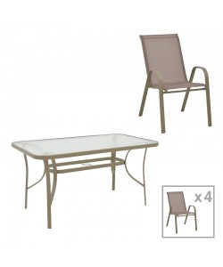 Τραπεζαρία Ensure-Calan pakoworld 5τεμ μέταλλο-γυαλί σε σαμπανιζέ απόχρωση 140x80x70εκ