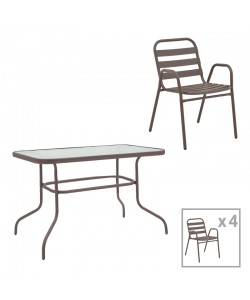 Τραπεζαρία Valor-Sussie pakoworld 5τεμ μέταλλο καφέ-γυαλί 110x60x70εκ