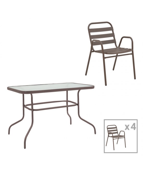 Τραπεζαρία Valor-Sussie pakoworld 5τεμ μέταλλο καφέ-γυαλί 110x60x70εκ