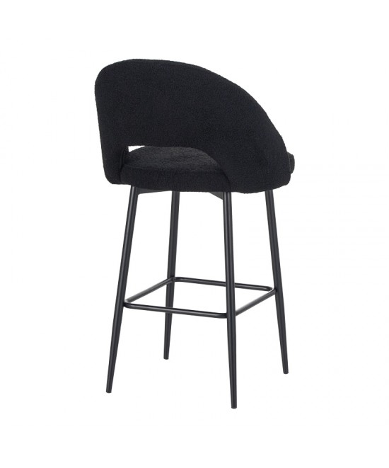 Σκαμπο μπαρ Masebo pakoworld μπουκλέ ύφασμα σε μαύρη απόχρωση με μαύρα μεταλλικά πόδια 48x52x97εκ