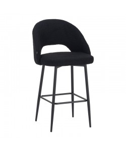 Σκαμπο μπαρ Masebo pakoworld μπουκλέ ύφασμα σε μαύρη απόχρωση με μαύρα μεταλλικά πόδια 48x52x97εκ