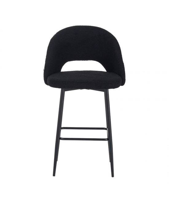 Σκαμπο μπαρ Masebo pakoworld μπουκλέ ύφασμα σε μαύρη απόχρωση με μαύρα μεταλλικά πόδια 48x52x97εκ