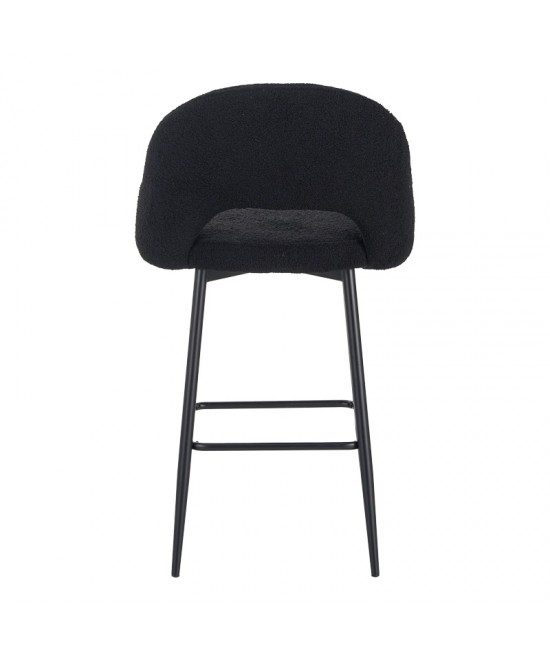 Σκαμπο μπαρ Masebo pakoworld μπουκλέ ύφασμα σε μαύρη απόχρωση με μαύρα μεταλλικά πόδια 48x52x97εκ