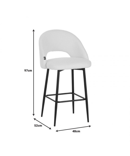 Σκαμπο μπαρ Masebo pakoworld μπουκλέ ύφασμα σε μαύρη απόχρωση με μαύρα μεταλλικά πόδια 48x52x97εκ